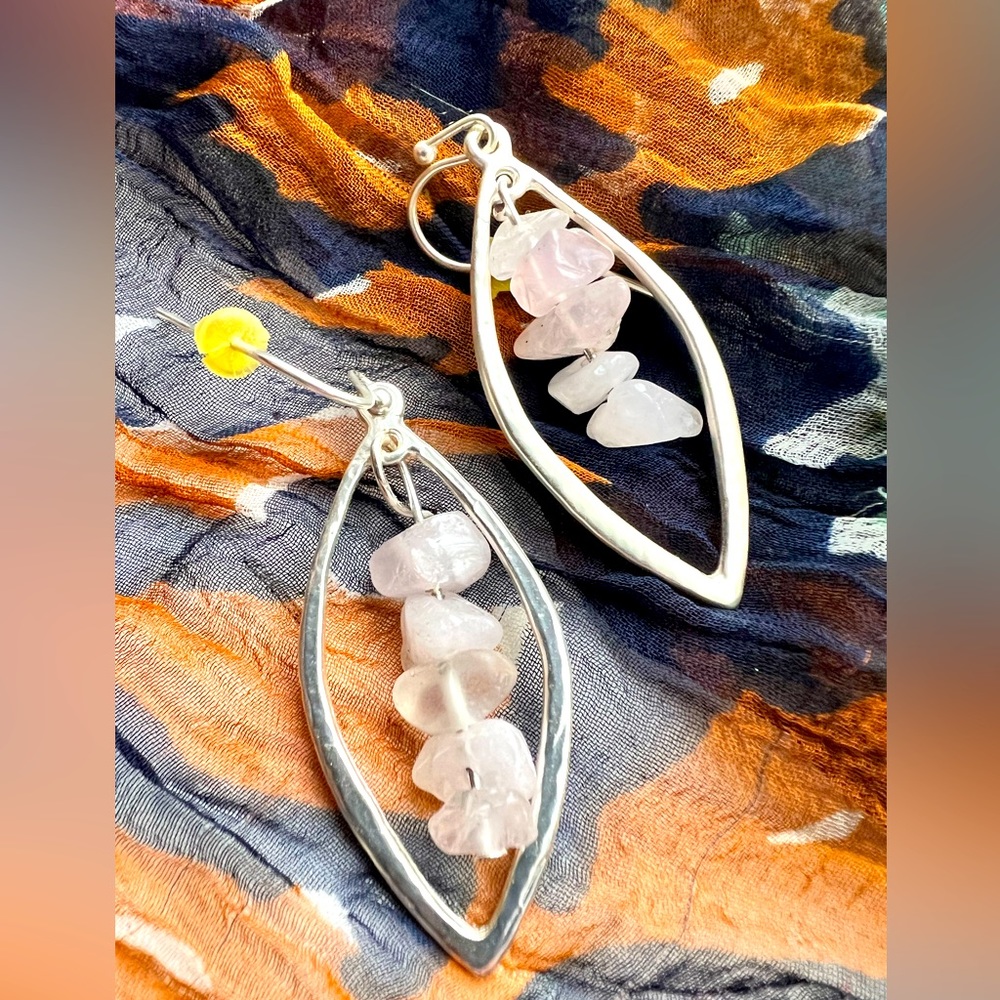 Rose quartz sterling silver earrings